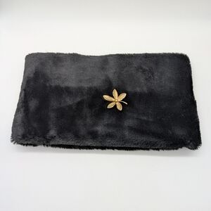 Louisa Perini black gold flower brooch accent faux fur neck warmer